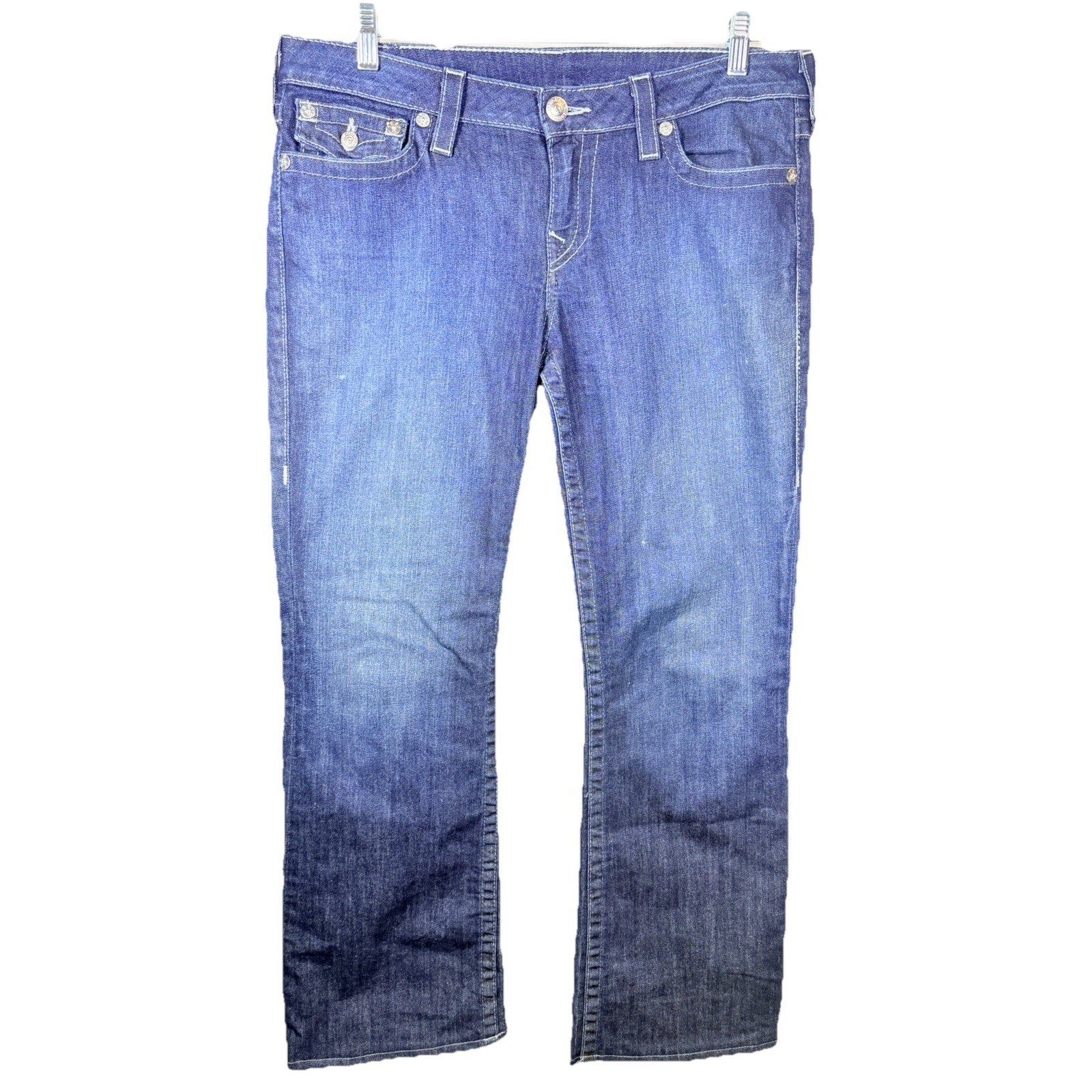 True Religion Brand Jeans Womens 32 Bootcut Blue Denim Flap Pocket Horseshoe